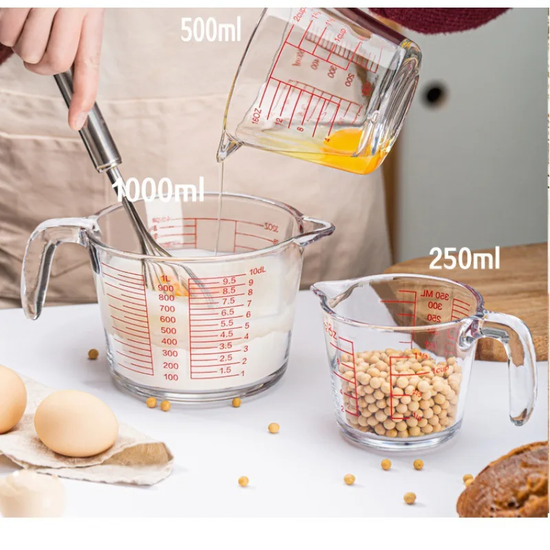 Large-capacity Glass Measuring Cup With Graduated Handle Home  High-temperature-resistant Kitchen Milk Baking Beaten Egg Cup - Dessert  Tools - AliExpress