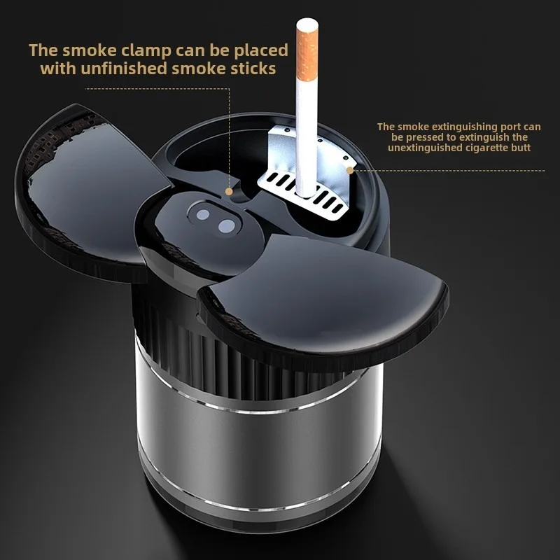 Smart Rechargeable Photosensitive Smokeless Ashtray with Automatic Lid & Rearview Mirror Sensor