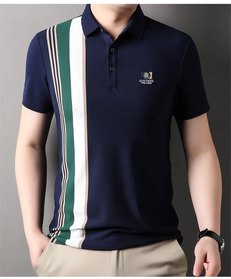 Light Luxury Polo Shirt Letter Embroidery Men's Short Sleeve High end Brand Summer new Fashion Stripe Silk Cotton Casual T-shirt 23 S2394f1e3c4d345e294a70807cd3370e53