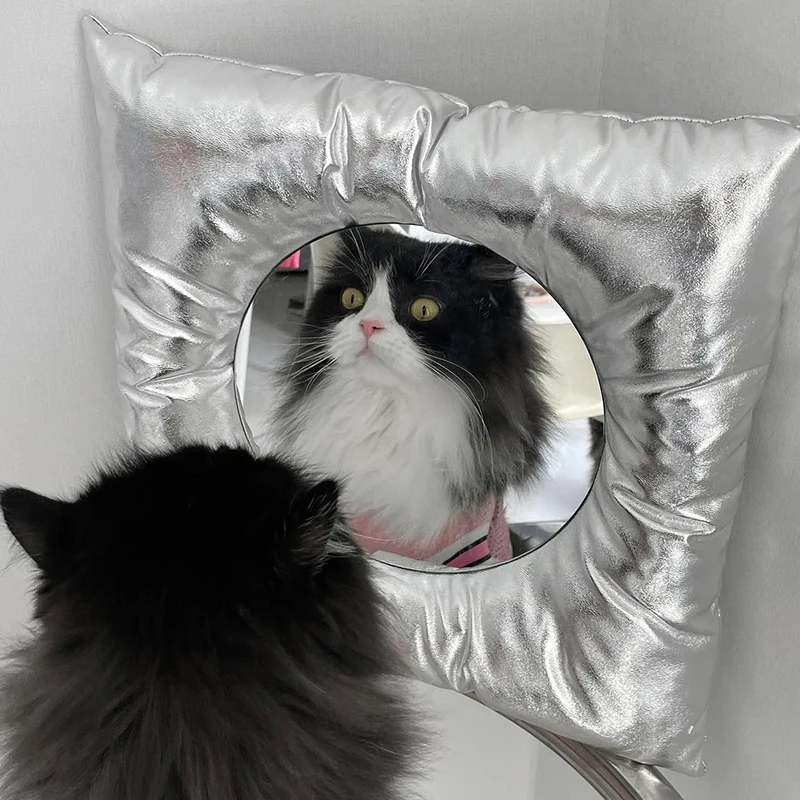 กระจกตกแต่งทรงหมอนสไตล์เกาหลีแบบใหม่ ดีไซน์สร้างสรรค์ กระจกตกแต่งทรงหมอน ดีไซน์โลหะ สีเงิน ตกแต่งผนัง กระจกแบบแกว่ง 1