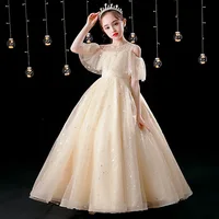 Shiny Toddler Little Big Girl Dresses Off Shoulder Star Appliqued Wedding Flower Girl Birthday Party Formal Long Princess Dress 1