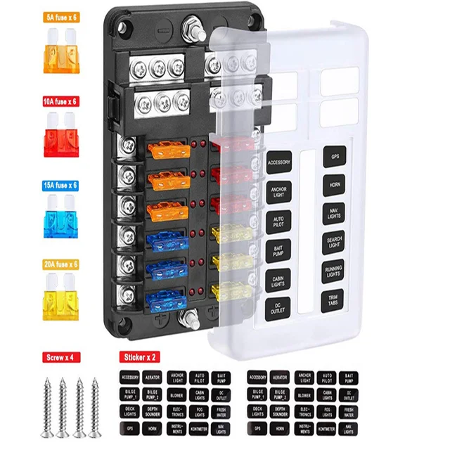 Auto 6 Way 12 Way Fuse Box Plastic Cover Blade 12V 32V Fuse Holder RV
