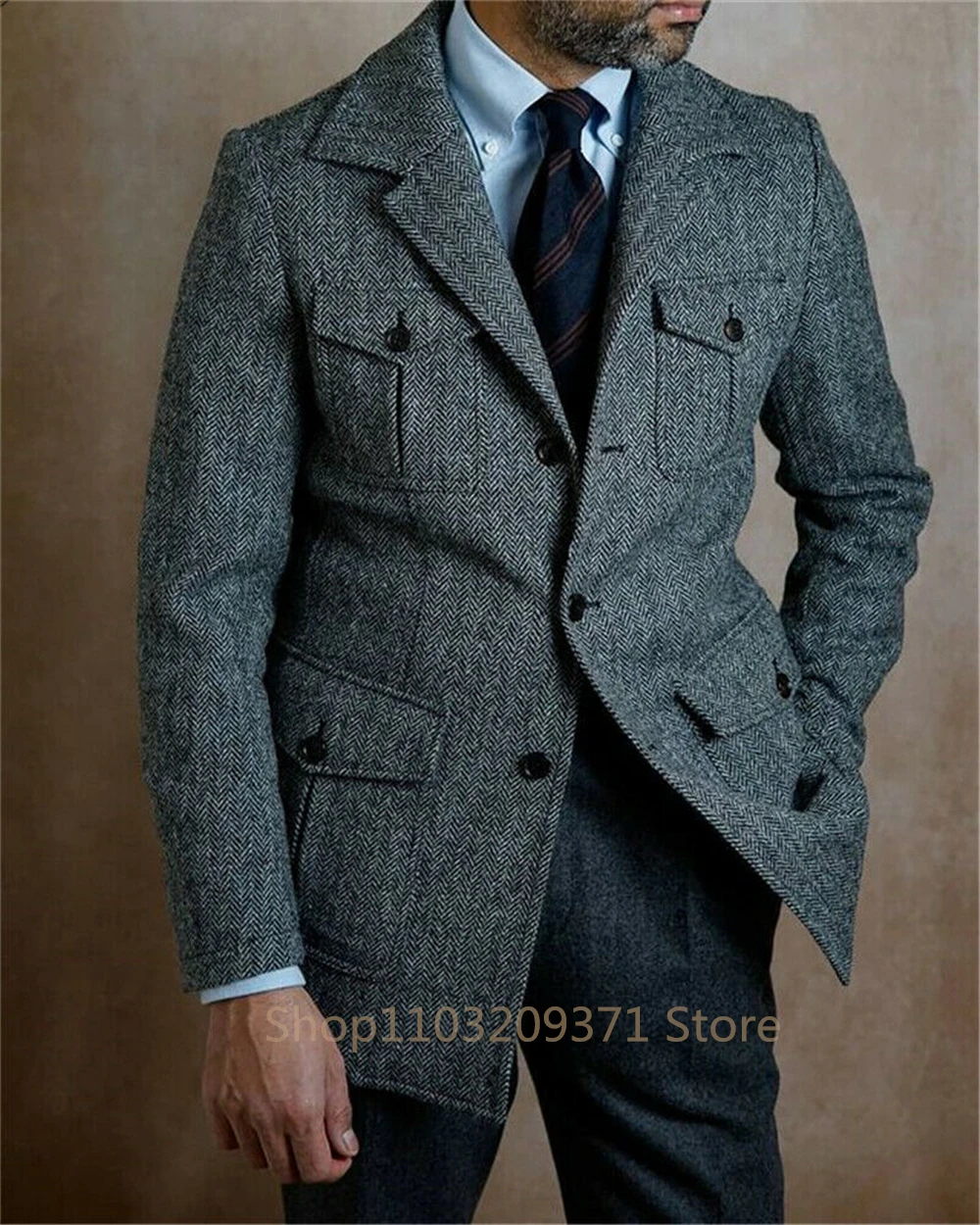 1PCS Men's Blazer Herringbone Casual Luxury Single Breasted Elegant Suits For Men Clothing For men Male Suit men suits jackets