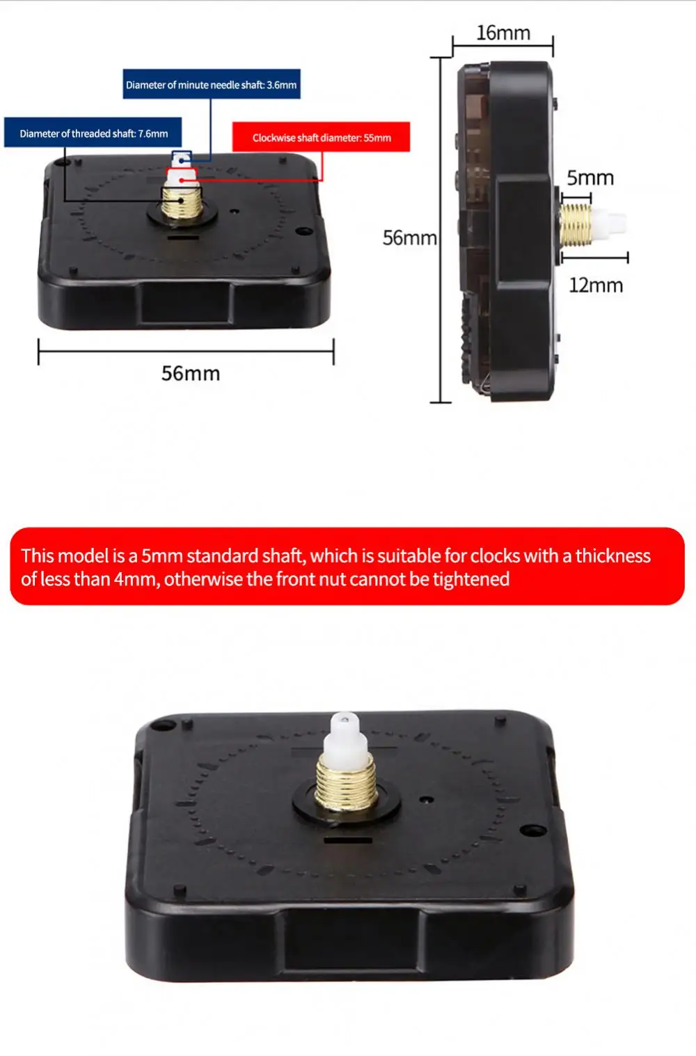 Description Picture 6 of item1 Set Hanging DIY Quartz Watch Silent Wall Clock Movement Quartz Repair Movement Clock Mechanism Parts Clock Parts with Needles