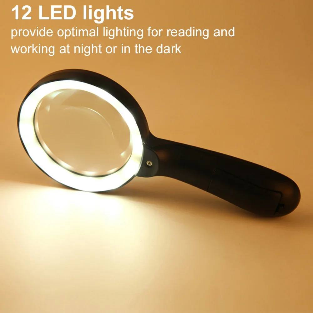 45X LED Magnifier Handheld Magnifier 12/3 LEDs Light Magnifying Glass Portable for Elder Reading Book/Newspaper Jewelry Loupe