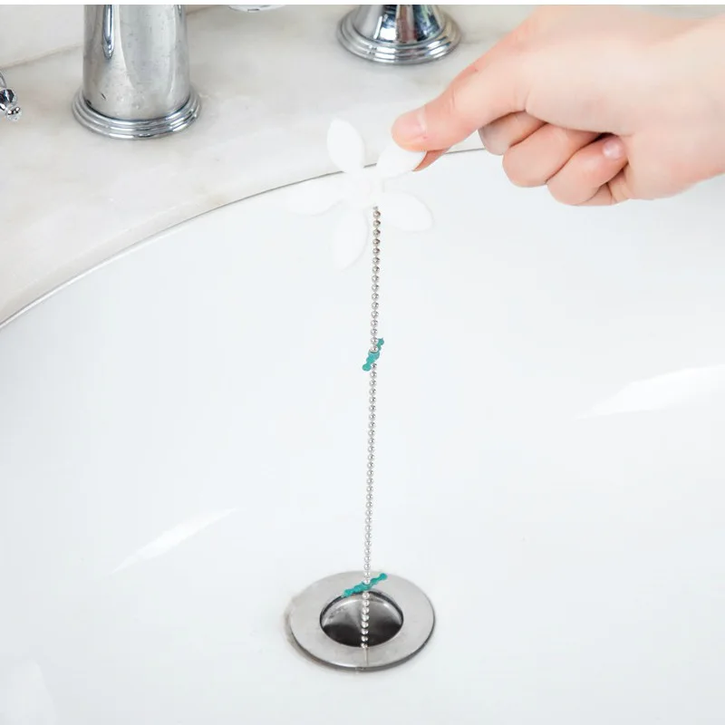 

Small Flower Shower Hair Cleaning Chain Premium Drain Hair Catcher Flower Bathroom Drain Strainer Hair Catcher Chain Dredge Tool