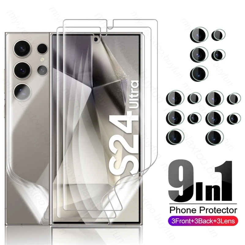 Samung S 24 Custodia Ultra 5G 9 In1 Pellicola Idrogel Anteriore In Vetro Per Fotocamera Per Samsung Galaxy S 24 S24 Ultra Plus 5G Pellicola Salvascher