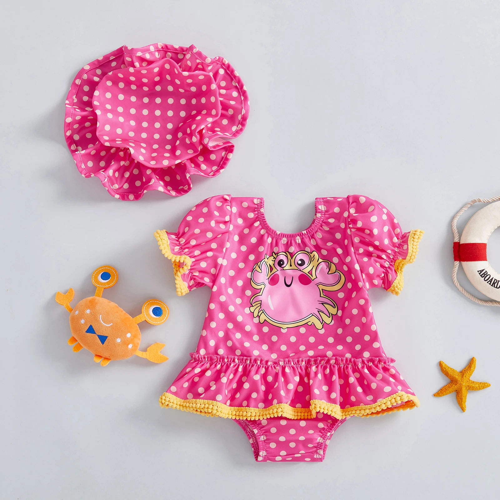 Baby Boy Rash Guard Swimsuit Set with Long Sleeve Shark Print Romper Swimwear and Sun Hat for Beach Vacation