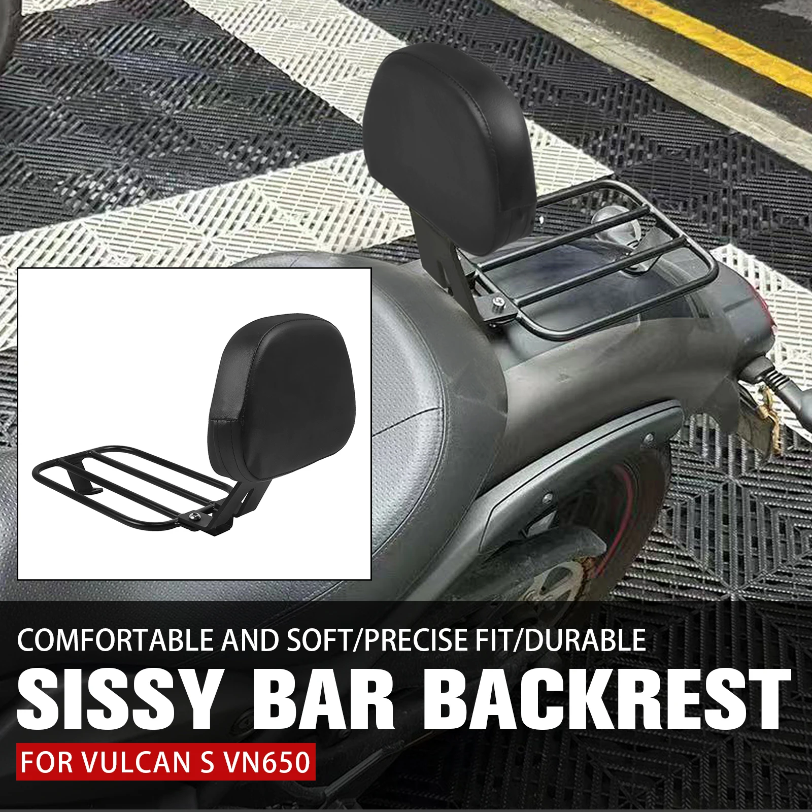 

Motorcycle Passenger Rear Backrest Sissy Bar Detachable Luggage Rack Pad Kit For Kawasaki Vulcan S 650 VN650 EN650 2015-2023
