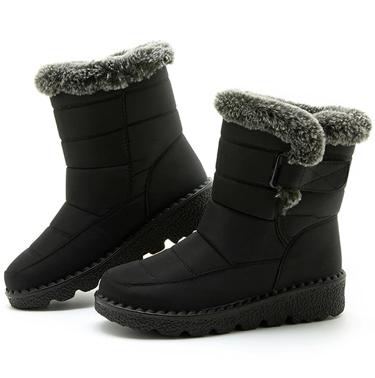 Women Winter Boots - Korean Style Mid Calf Snow Boots With Fur Lining & Waterproof Design