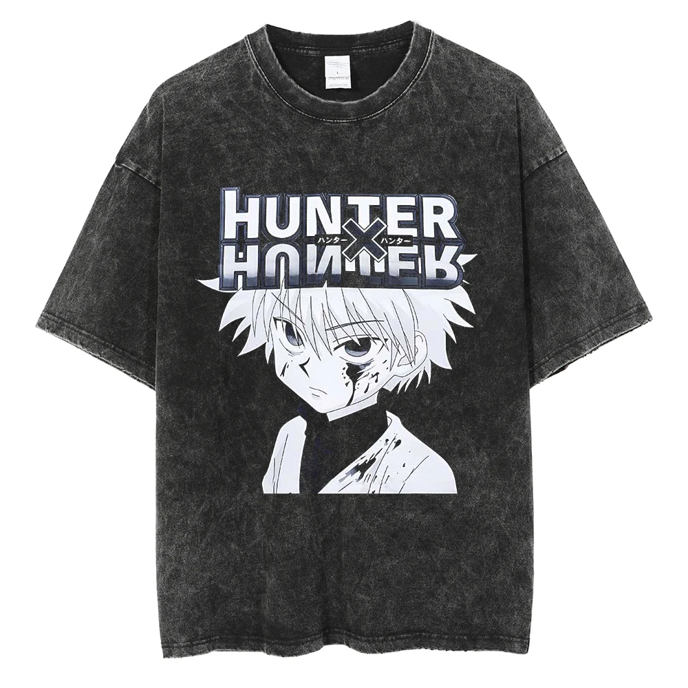 

Vintage Washed T-Shirt Anime Hunter X Hunter Graphic T Shirts Harajuku Hip Hop Streetwear Casual Tees Summer Cotton Short Sleeve