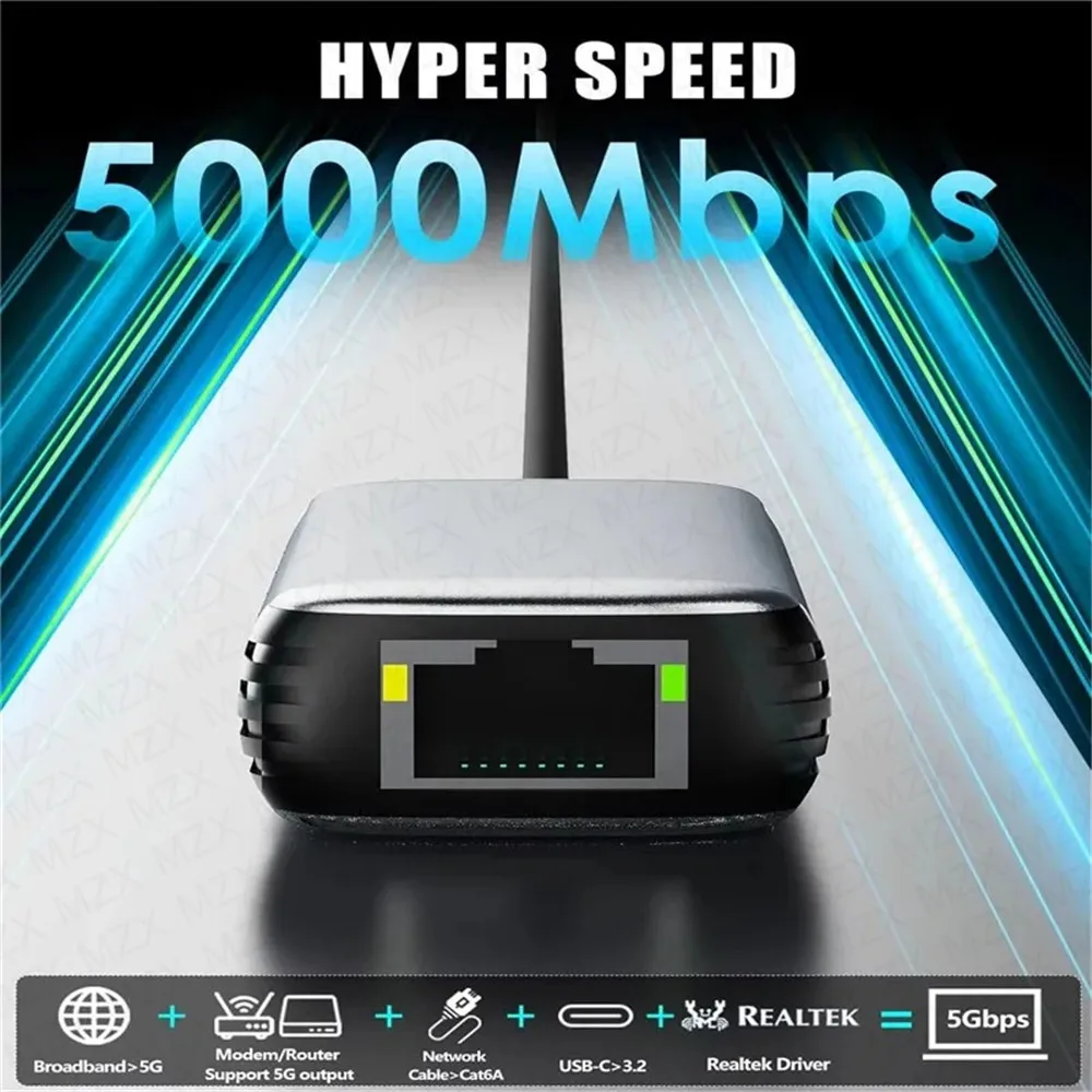 MZX 5000Mbps 네트워크 카드 어댑터 USB 3.0 A 타입 C 5G 2.5G RTL8156 RJ45 Lan 이더넷 유선 기가비트 컨버터 노트북 네트워킹