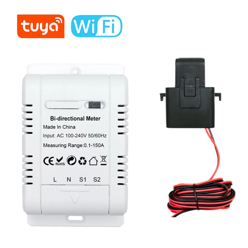 

Solar PV System Bidirectional Smart WiFi Single-phase Energy Meter with 150A Clamp Current Sensor Transformer Power Monitor