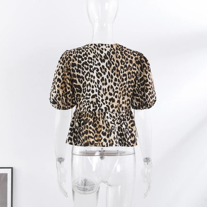 Chic Leopard Printed Lace Up Top For Women Casual V Neck Sleeveless Vest New Spring Summer Female High Street Wasitcoat