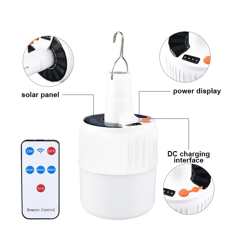 Solar Light Bulb 300W Camping Solar LED Light USB Rechargeable 5Lighting Modes Tent Hanging Bulb Outdoor Hiking Emergency camping light portable lanterns camping lamp camping lantern