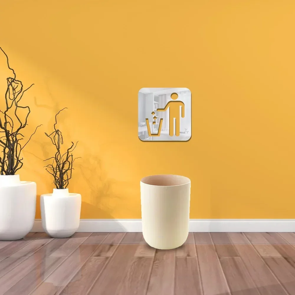 3D Sign Indication Stickers Discard Garbage Mirror Acrylic Shopping Mall Home Self-Adhesive Decorative Wall Stickers Wall Decor