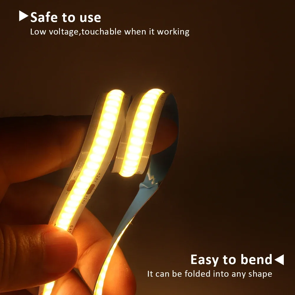 DC12V 24V COB LED 스트립 5m 10m 더블 로우 슈퍼 브라이트 플렉시블 디머블 LED 라이트 RA90 램프 테이프 조명 3000K 4000K 6500K