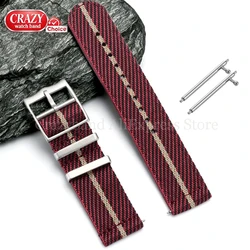 Striped Nylon Woven Watch Strap Bracelet - Universal Sport Military Style - 22mm (Red)