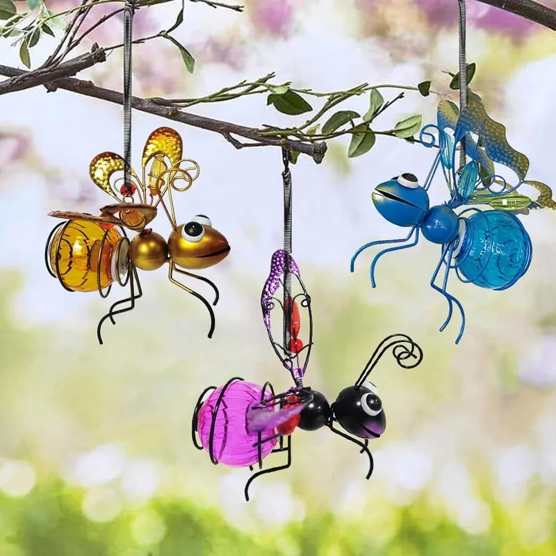 5PCS Solar-Powered Hanging Metal Ladybug Light  Garden Decor  Lady Sculpture with Bouncy Springs Summer Outdoor Art Decorations 4