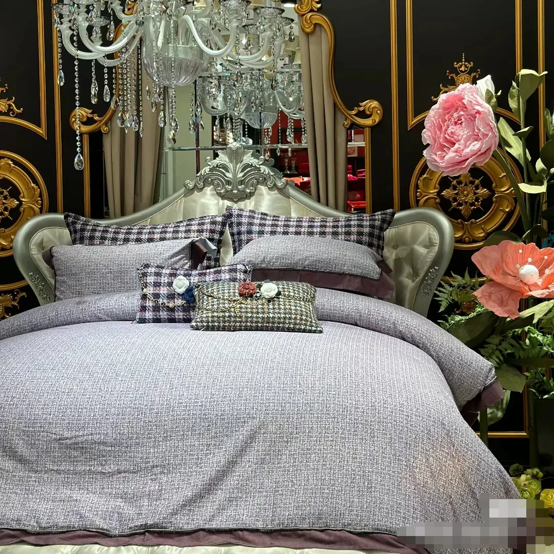 

Brand New High end Thicken Cotton Elegant Bedding Set Checkered Four Piece Duvet Cover Bed Sheet Pillow Covers