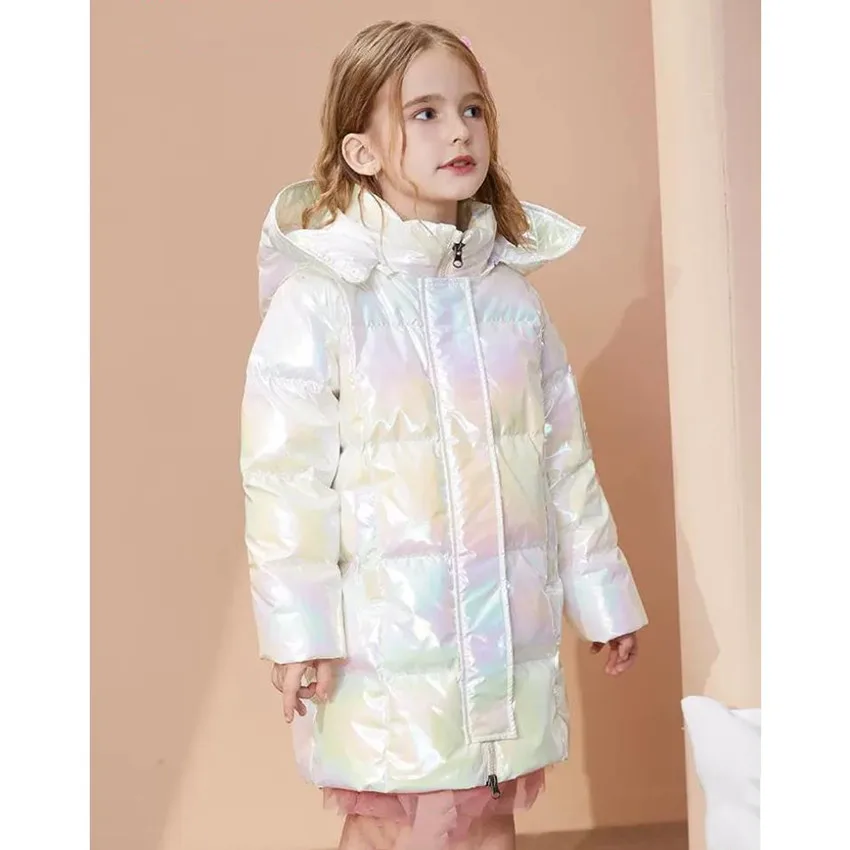 

Winter Colorful Warm Coat Fashion Armband Windproof Waterproof Hooded Outwear 90% White Duck Down Jacket For Kids Girls A1835