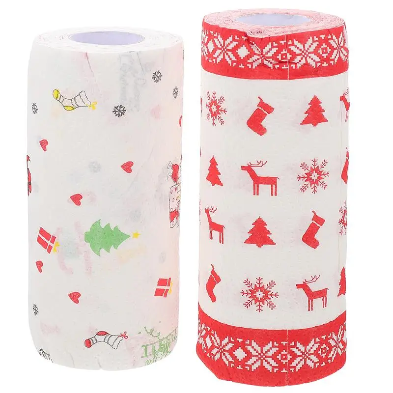 2 Rolls Of Grease-Proof Paper Fried Food Paper Christmas Themed Snacks Kitchen Disposable Dish Towel Food Pad disposable paper towel