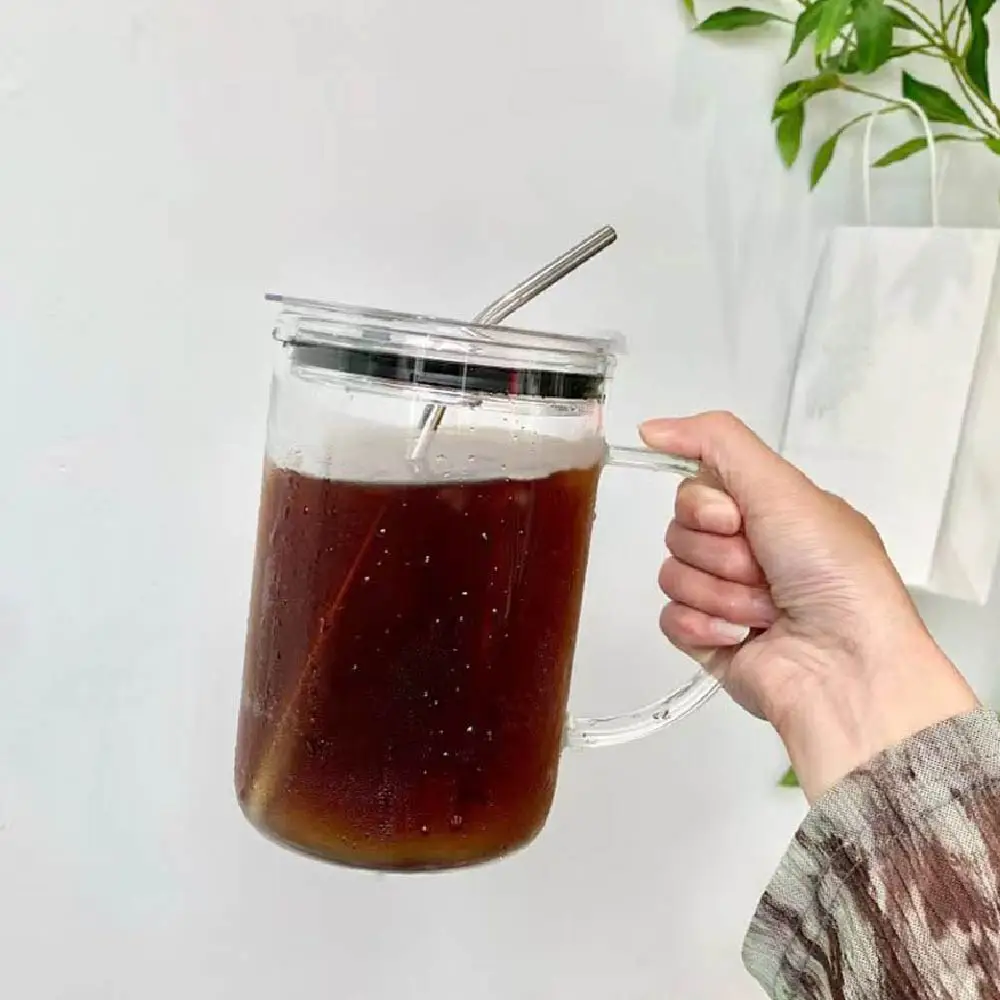 Large Clear Glass Mug with Handle, Lid & Straw - Versatile Wide Mouth Design