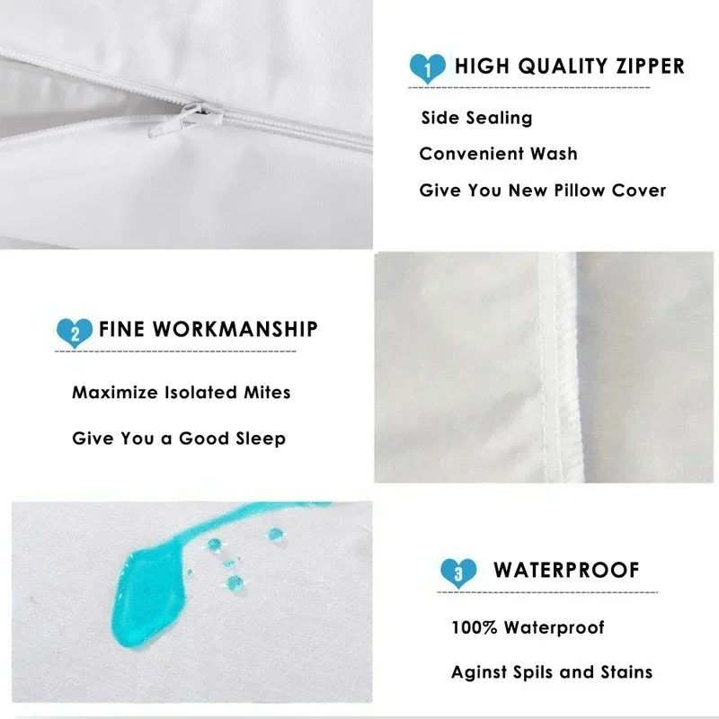 Smooth Waterproof Pillow Cover for Pillow Case Protector Allergy Pillow Case Anti Mites BedBug Proof Zipper All Sizes 1PC 4