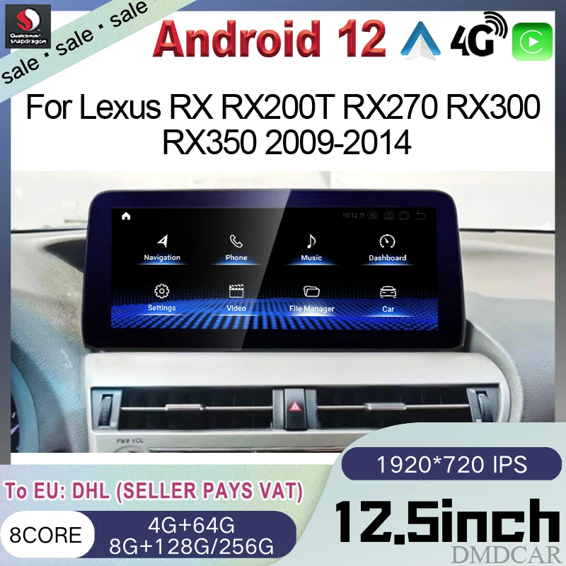 For LEXUS RX270 RX350 RX450 2009 2010 2011 2012 2014 Android 12 Car