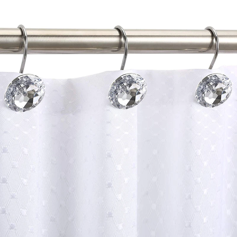 12Pcs Acrylic Rhinestone Curtain Hook Shower Rod Bathroom Shower Curtain  Hanging Buckles Decorative Window Curtains Accessories