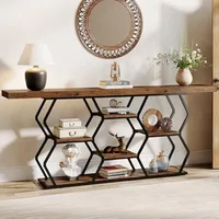 Extra Long Console Table with Shelves, Narrow Sofa Table Behind Couch with Storage, Industrial Entryway Table TV Stand 1