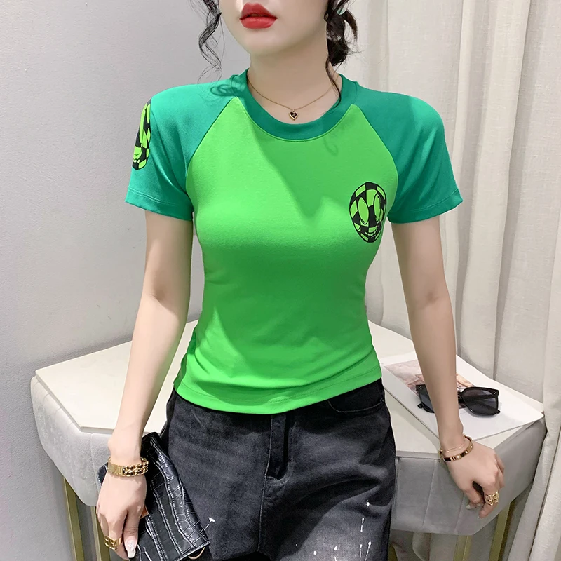 

Женская одежда в Европейском стиле, Элегантная футболка с коротким рукавом и круглым вырезом