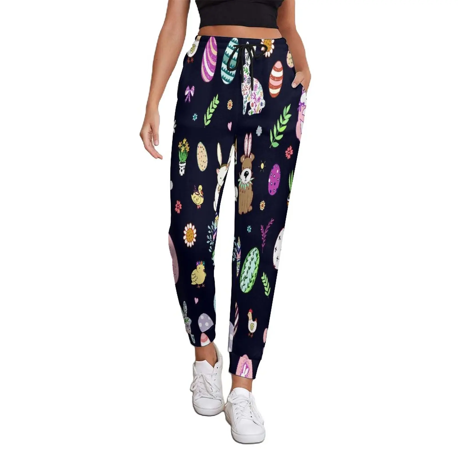 

Happy Easter Baggy Pants Spring Eggs Bunnies Floral Animal Print Vintage Joggers Women Hip Hop Custom Trousers Big Size 3XL