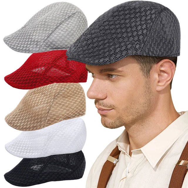Men's Breathable Mesh Caps Women Casual Beret Hats Flat Cap Adjustable Flat Cap Newsboy Style Gatsby Hat Peaked Summer Sun Hat 2