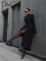 Manteau Long élégant pour femmes, col en v, couleur unie, Slim, simple boutonnage, taille fermée, veste dame, automne hiver 2021, Chic, Streetwear féminin 5