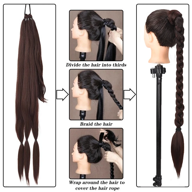 LUPU Long Braids Ponytail Extensions Straight Hair Wraps Ponytail Extensions Soft Synthetic Hair Extensions, for Daily use