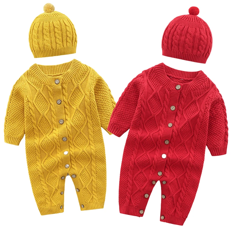 

0-24M Baby Rompers Long Sleeve Infant Boys Girls Jumpsuits Clothes Autumn Solid Knitted One Piece Newborn Toddler Kids Overalls