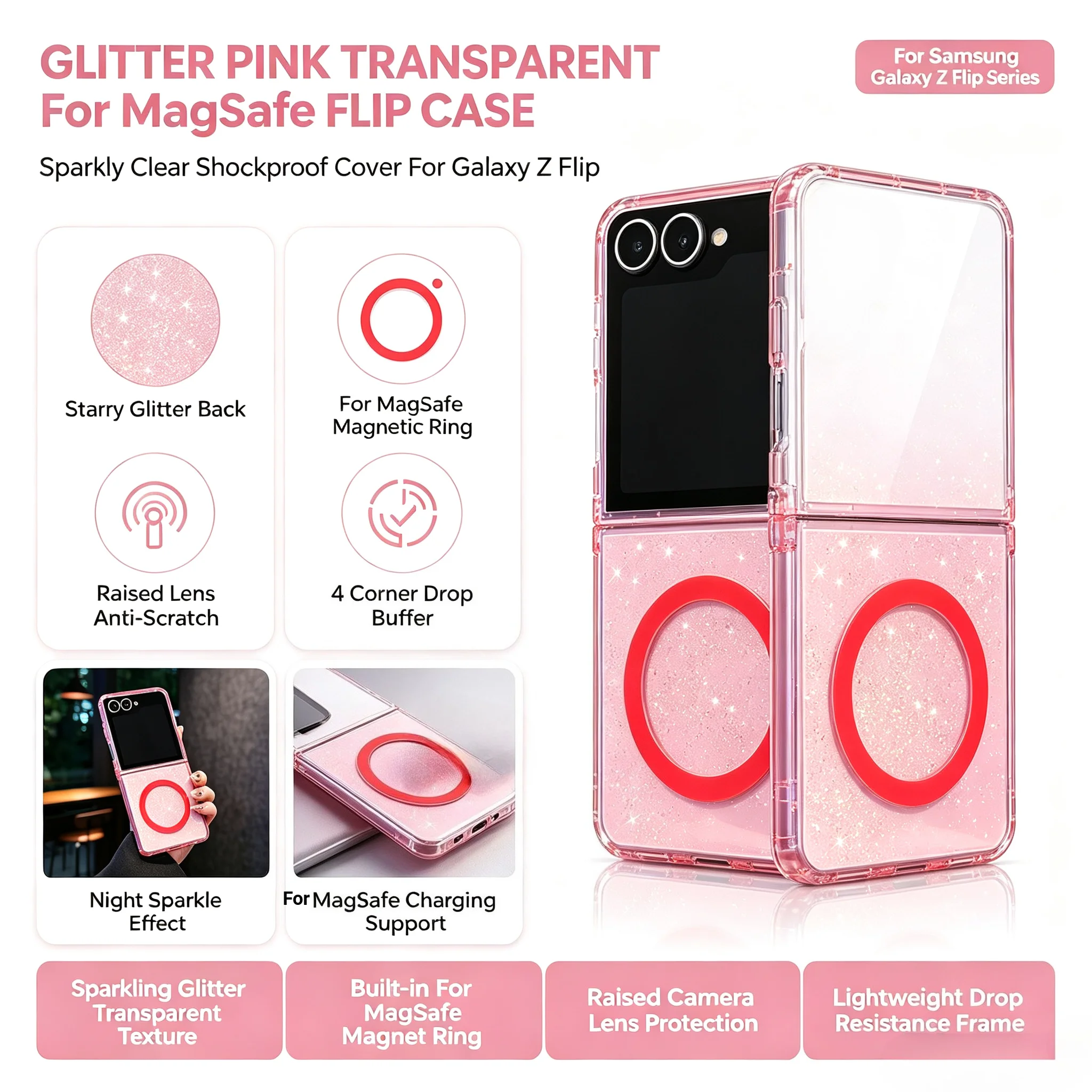 Starry Transparent Glitter Magnetic Case with Magsafe Charging and Anti-Drop Protection