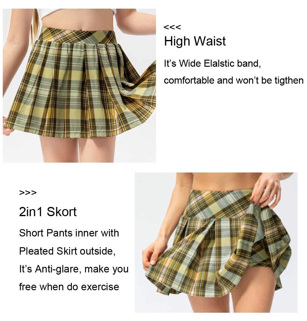 Kids Sport Skort with Pockets Girls Teen Pleated Checks Anti-glare Dance Golf Tennis Running Shorts with Skirt