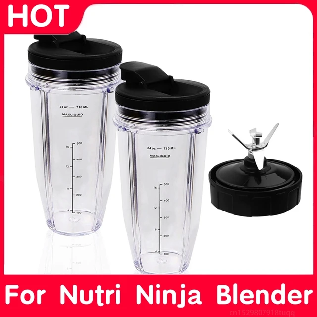 24Oz Blender Cups Compatible For Nutri Ninja Blender BL480 BL490 BL640  Accessories, 7 Fins Extractor Blade