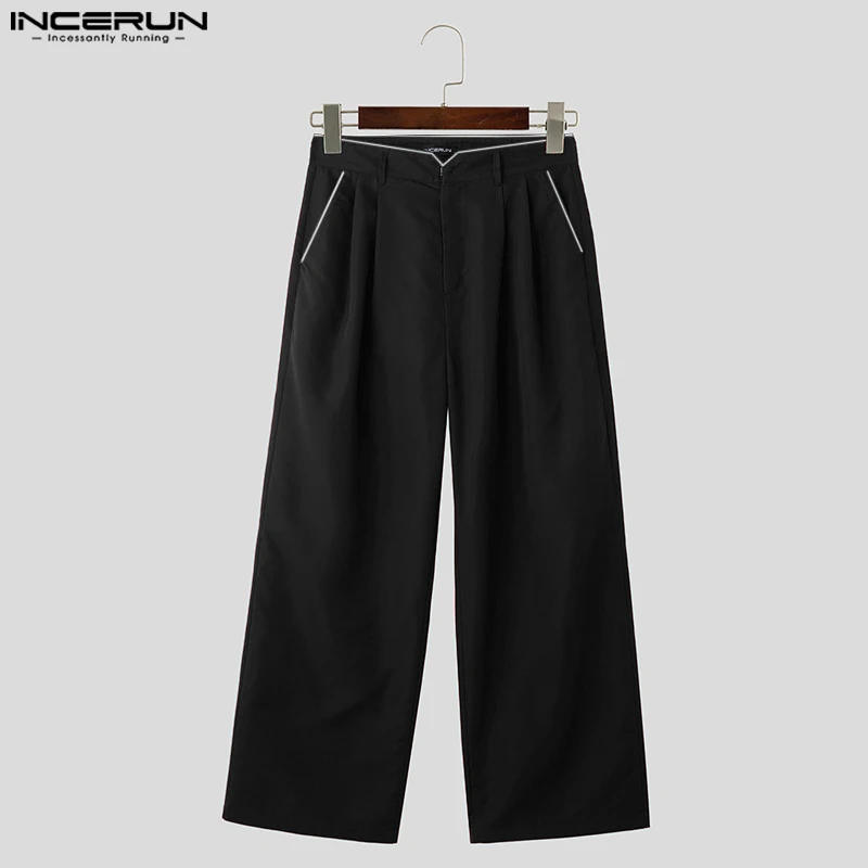 INCERUN 2024 Korean Style Mens Pantalons Fashion High Street Design Trousers Casual Drape Wide Leg Straight Leg Long Pants S-5XL