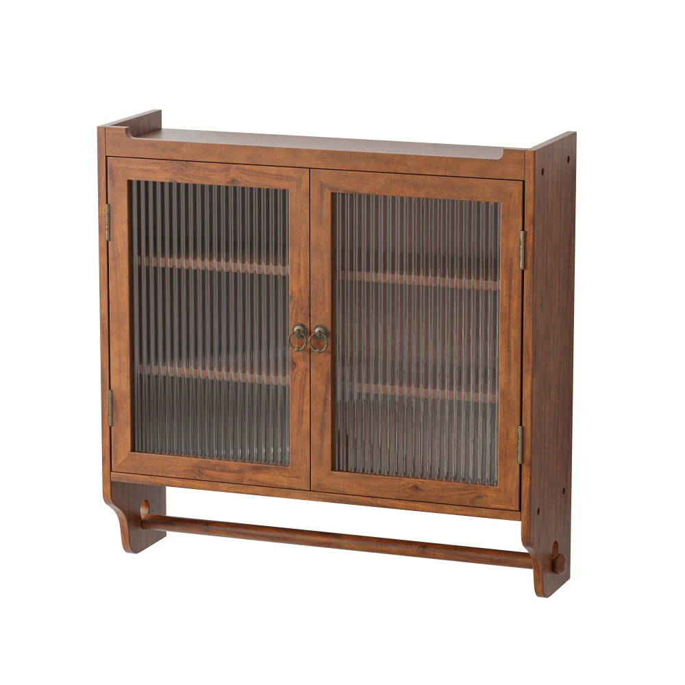 Vintage-Wandschrank mit Doppeltür und Glastür, dreistufiger Stauraum mit Handtuchhalter, für Badezimmer, Küche, Esszimmer – Detail 9