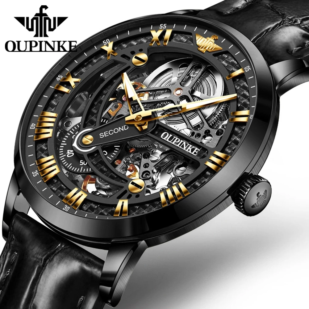 OUPINKE 3173 Top Brand Original Mechanical Watch For Men Hollow Automatic Man Hand Clock Luxury Waterproof Men's Dress Watches