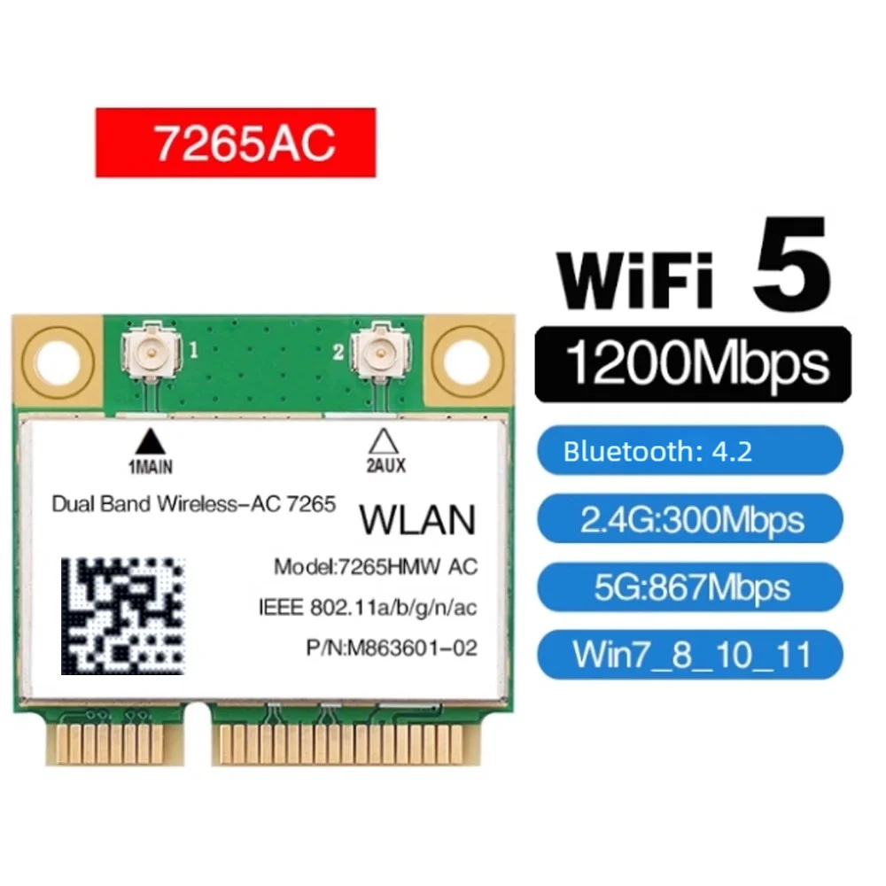 AC7265 7265HMW 네트워크 카드 Bluetooth 4.2 무선 Wifi AC7265용 미니 PCI-E 기가비트 듀얼 밴드