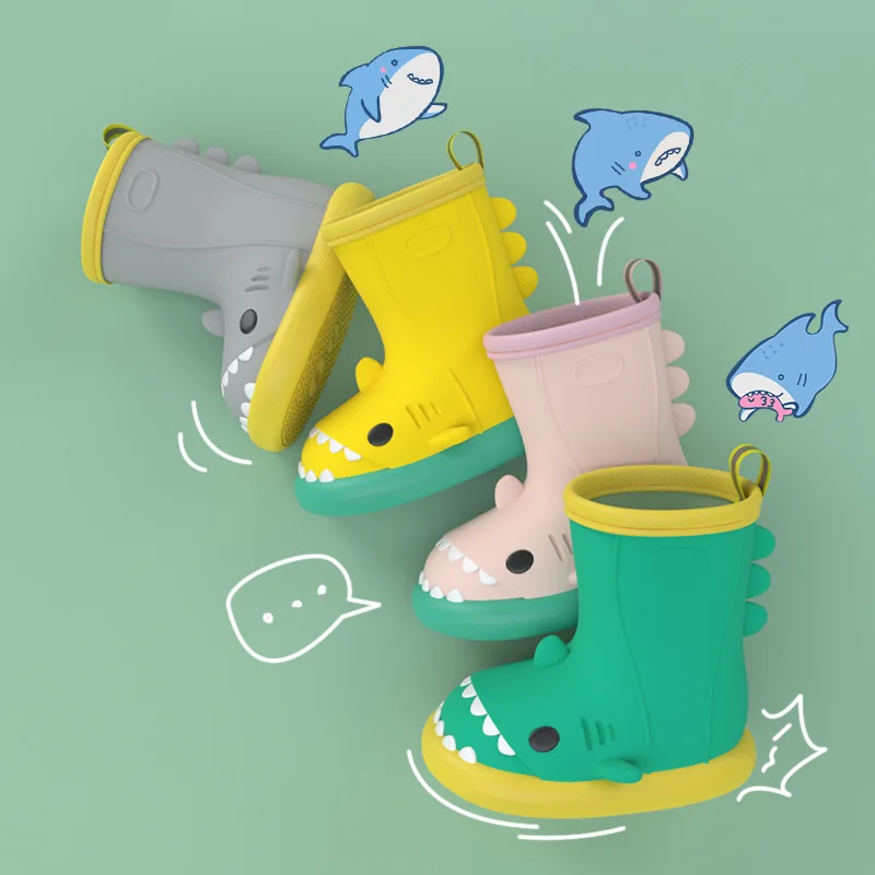 

Children Rainboots Boys Girls Waterproof Shoes 3D Cartoon Cute Shark Rain Boots Toddler Rain Non-slip Rubber Sole Rainproof Kids