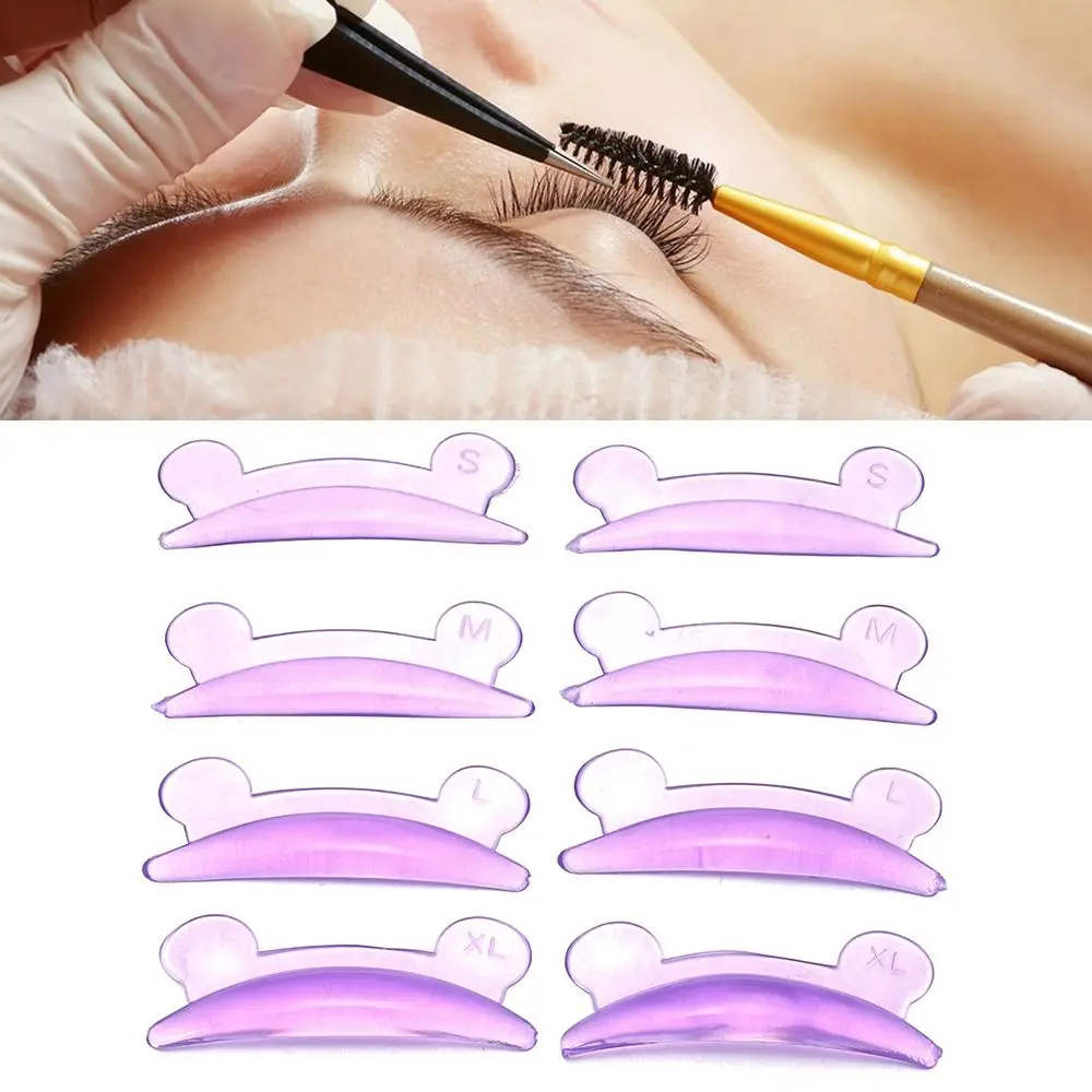 Purple Eyelash Extension Silicone Pads Bear Shape Lash Lift Perm Pad 3D Eyelash Curler Accessories Makeup Beauty Tools 4 Pairs Eyelash Accessories