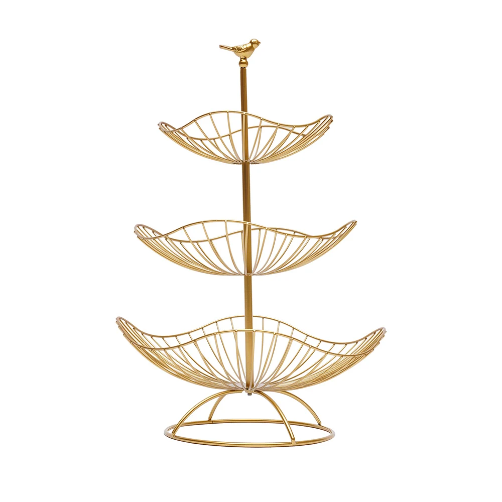 LOYALHEARTDY 3-Tier Fruit Display Stand Vegetable Bowl Basket Rack Gold Home Snacks Storage Holder