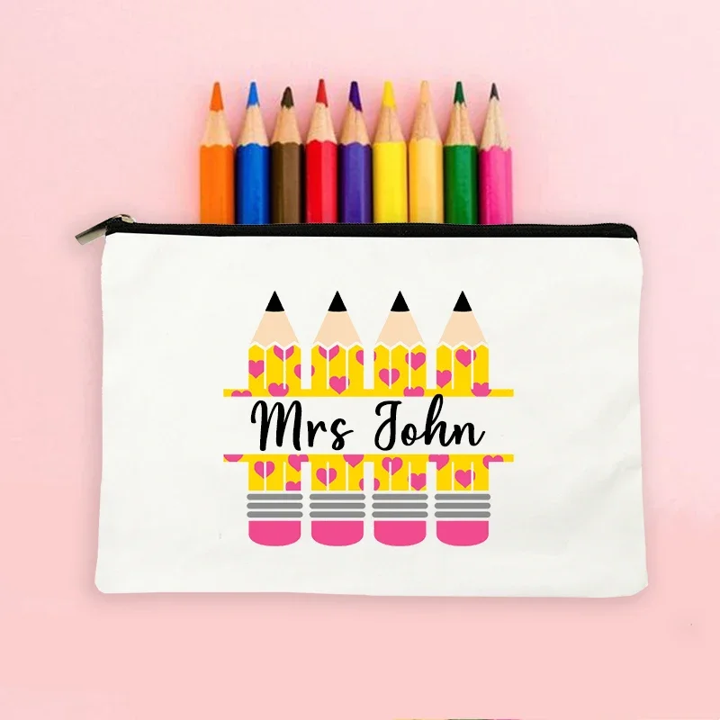 Teacher Gifts Personalised Teacher Name Zipper Makeup Bags Student Back To School Pencil Bag Travel Wash Storage Pouch Classroom 4