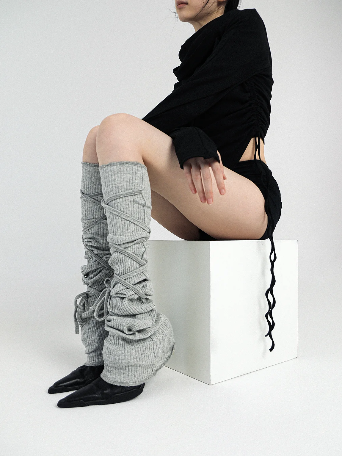 Fall Winter Fashion Y2g Millennium Hot Girl Solid Color Knitted Micro-Pull Strap Foot Sock Bunching Socks Female
