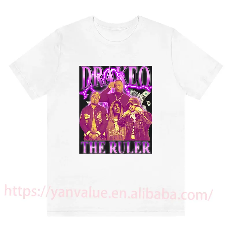 

Wholesale Drakeo The Ruler Graphic Tee Hip Hop Vintage tshirt Cheap Price 100% Cotton White Men's T-Shirts